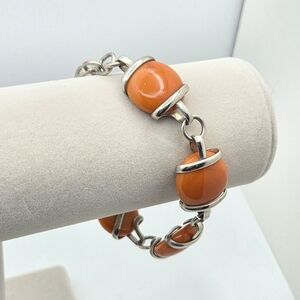 Vintage Butterscotch Glass Mod Wrap Link Bracelet
